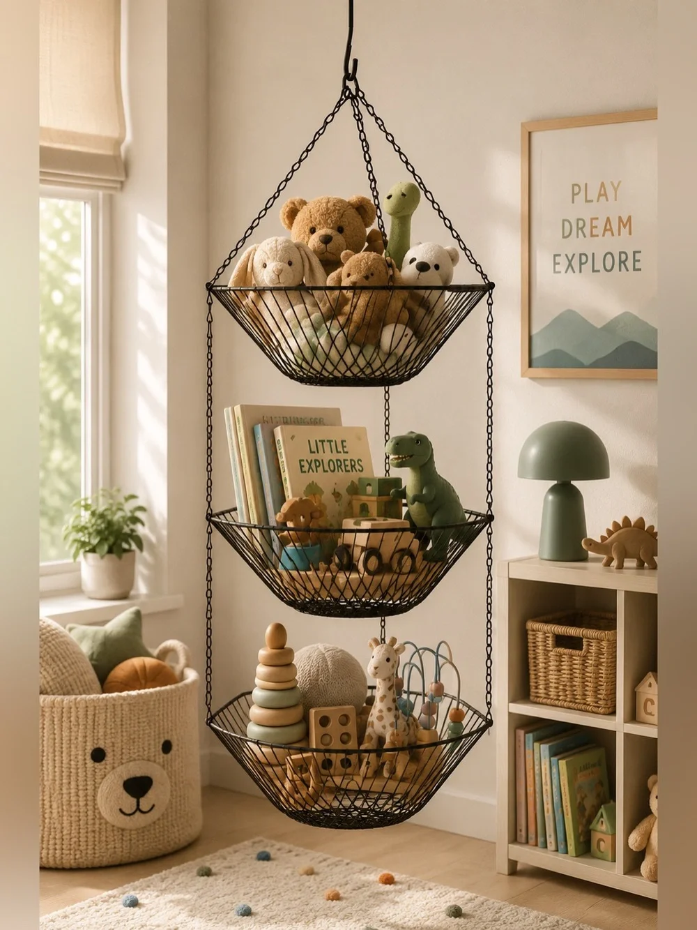 3-Tier Hexagonal Hanging Wire Basket Planter Catch-all Organizer #0515267